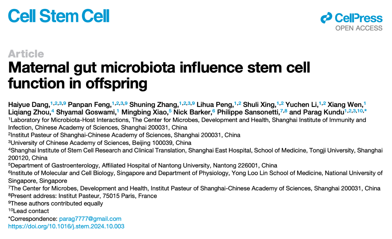 Maternal gut microbiota influence stem cell function in offspring