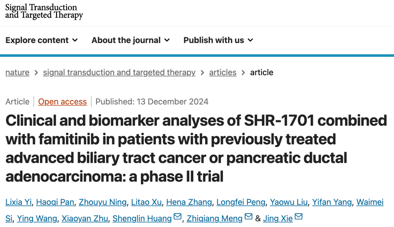 Clinical and biomarker analyses of SHR-1701 combined with famitinib in patients with previously treated advanced biliary tract cancer or pancreatic ductal adenocarcinoma: a phase II trial