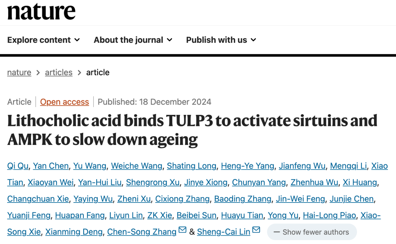 Lithocholicacid bindsTULP3 to activate sirtuins andAMPK to slow down ageing