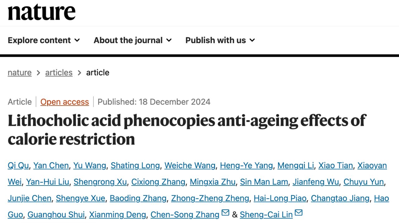 Lithocholicacid phenocopies anti-ageing effects ofcalorie restriction