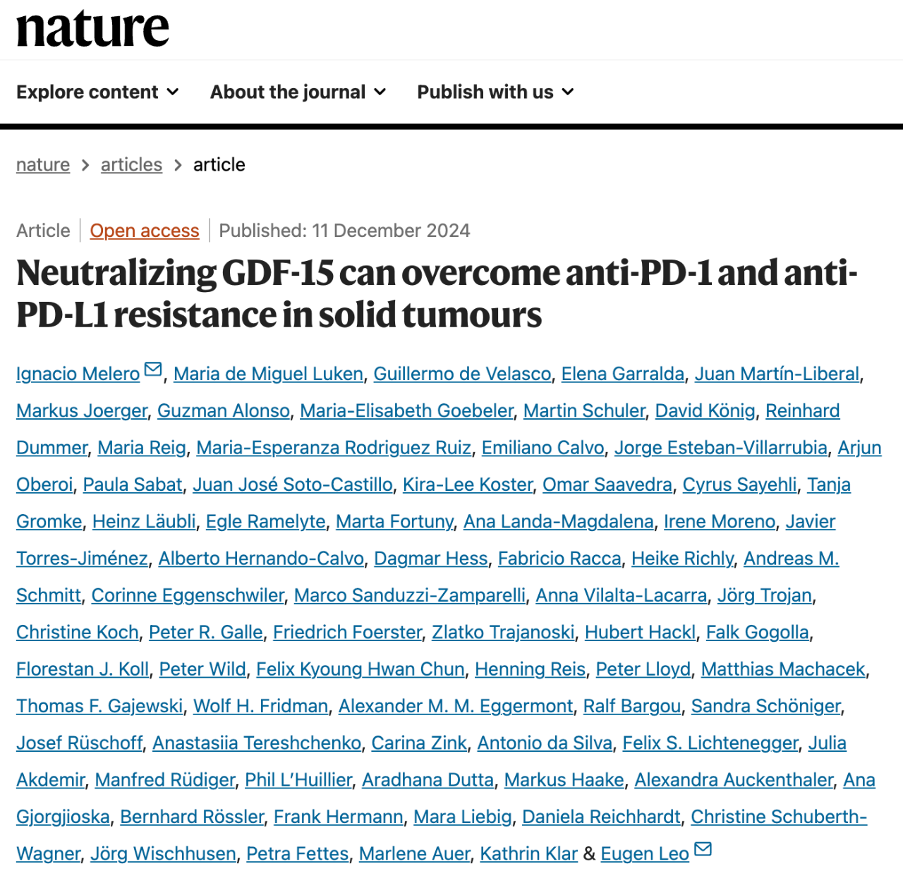 Neutralizing GDF-15 can overcome anti-PD-1 and anti-PD-L1 resistance in solid tumours