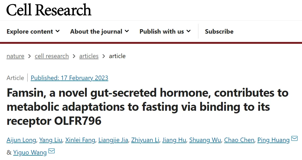 Famsin, a novel gut-secreted hormone, contributes to metabolic adaptations to fasting via binding to its receptor OLFR796