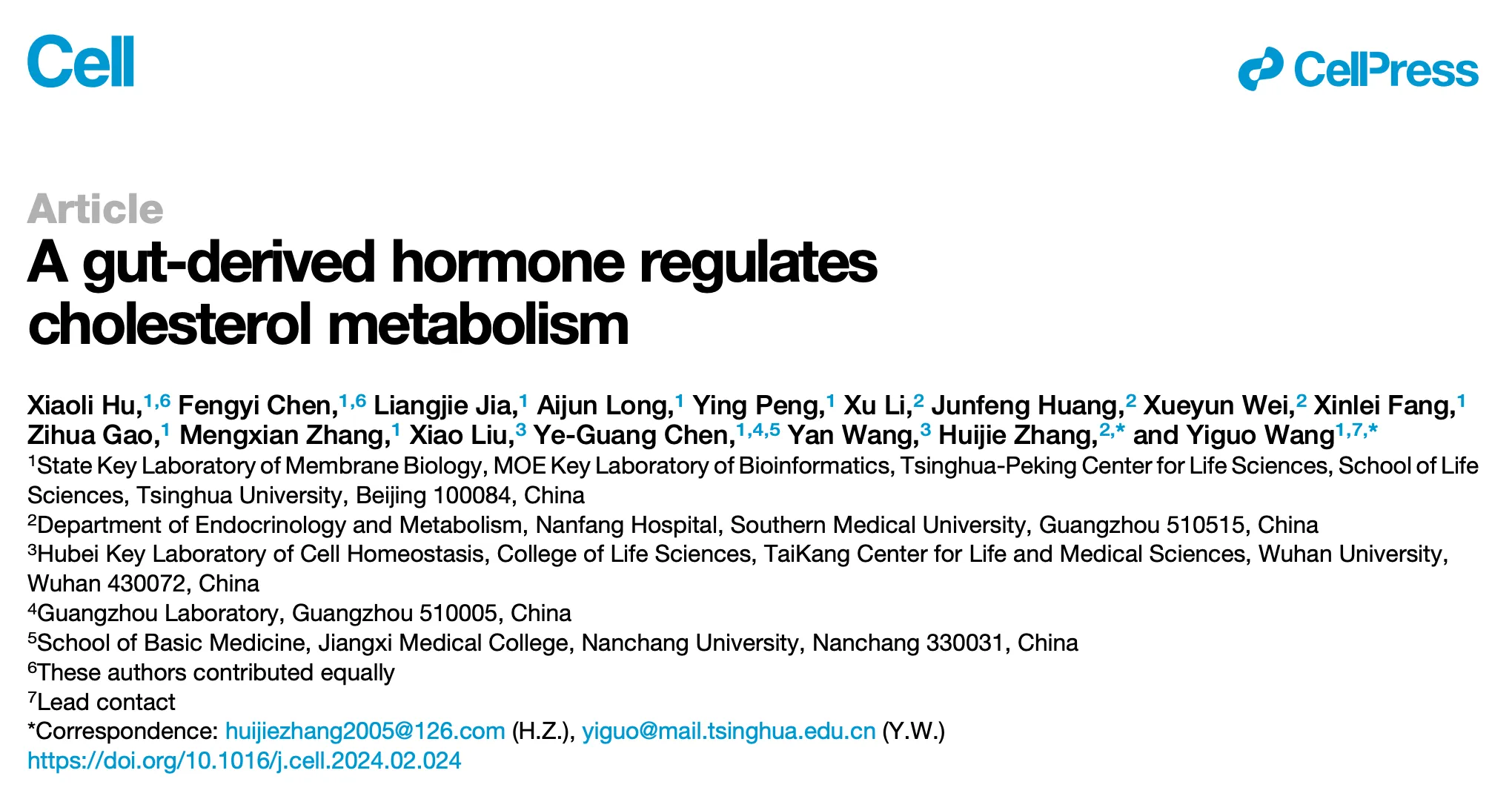 A gut-derived hormone regulates cholesterol metabolism