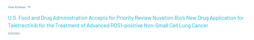 ROS1抑制剂他雷替尼获FDA受理NDA