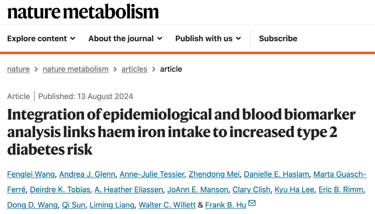 Integration ofepidemiological and blood biomarker analysis links haem iron intake to increased type 2 diabetes risk