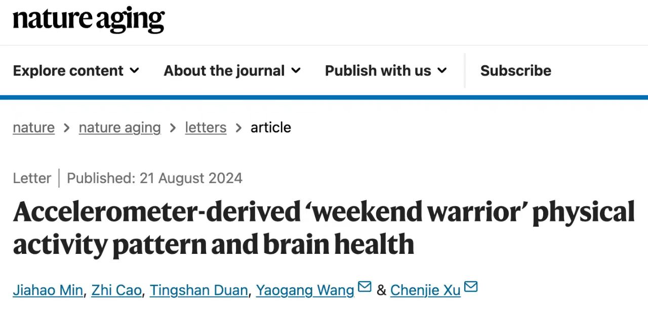 Accelerometer-derived 'weekend warrior' physicalactivity pattern and brain health