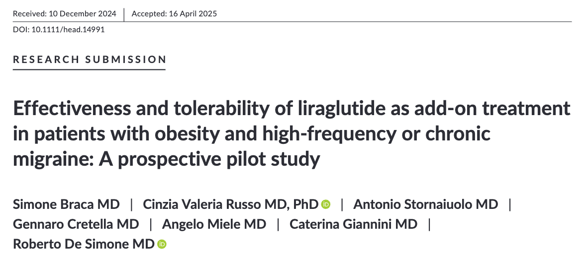 Effectiveness and tolerability of liraglutide as add-on treatmentin patients with obesity and high-frequency or chronicmigraine: A prospective pilot study