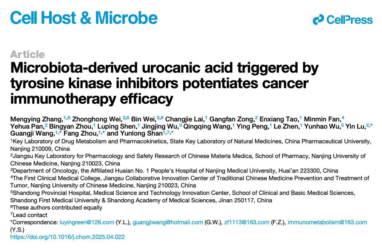 Microbiota-derived urocanic acid triggered bytyrosine kinase inhibitors potentiates cancerimmunotherapy efficacy