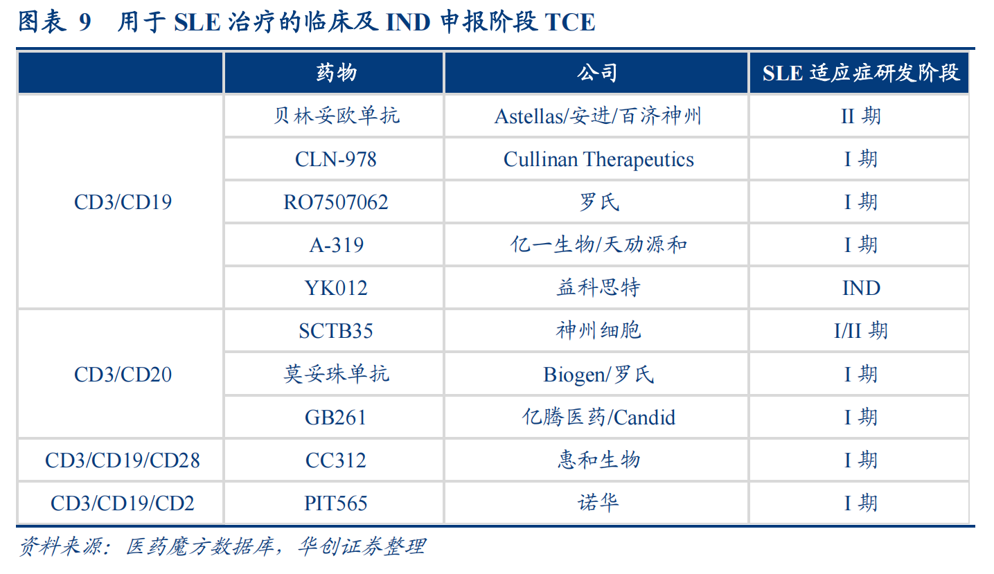 用于 SLE治療的臨床及 IND 申報(bào)階段 TCE