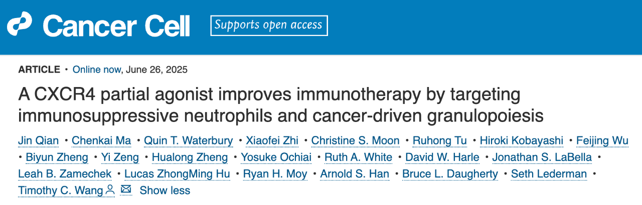 A CXCR4 partial agonist improves immunotherapy by targeting immunosuppressive neutrophils and cancer-driven granulopoiesis 
