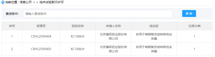 KC1086 片 在國內(nèi)獲得臨床試驗?zāi)驹S可