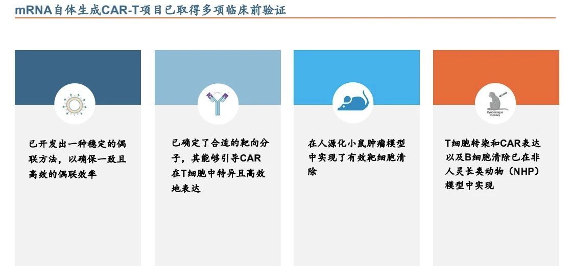 MRNA自體生成CAR-T項(xiàng)目已取得多項(xiàng)臨床前驗(yàn)證