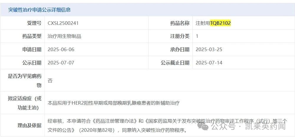 突破性治療申請(qǐng)公示詳細(xì)信息