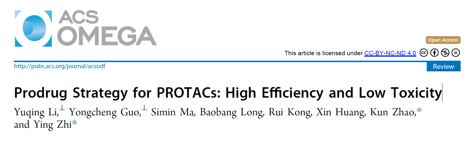 ACS Omega期刊上公布了一篇名為“Prodrug Strategy for PROTACs: High Efficiency and Low Toxicity”的文章