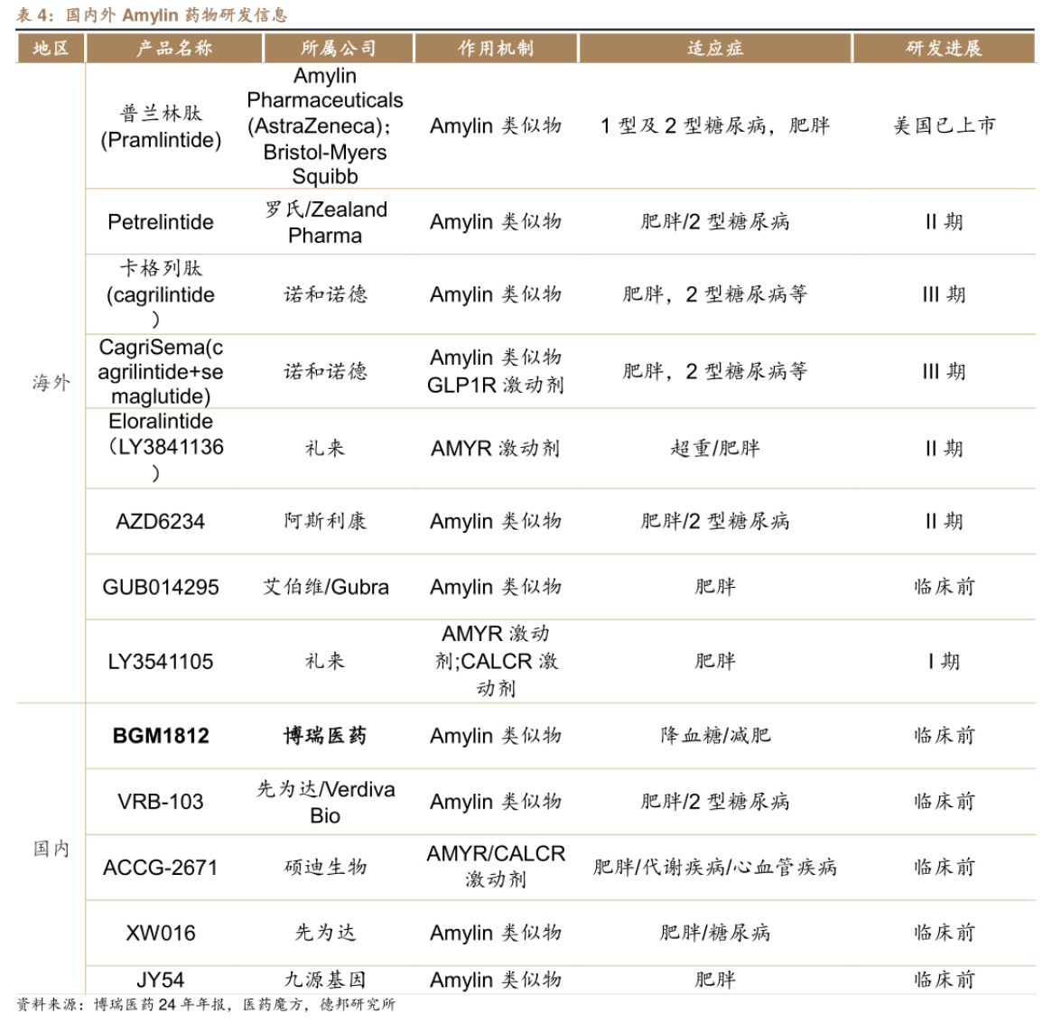 國(guó)內(nèi)外 Amylin 藥物研發(fā)信息