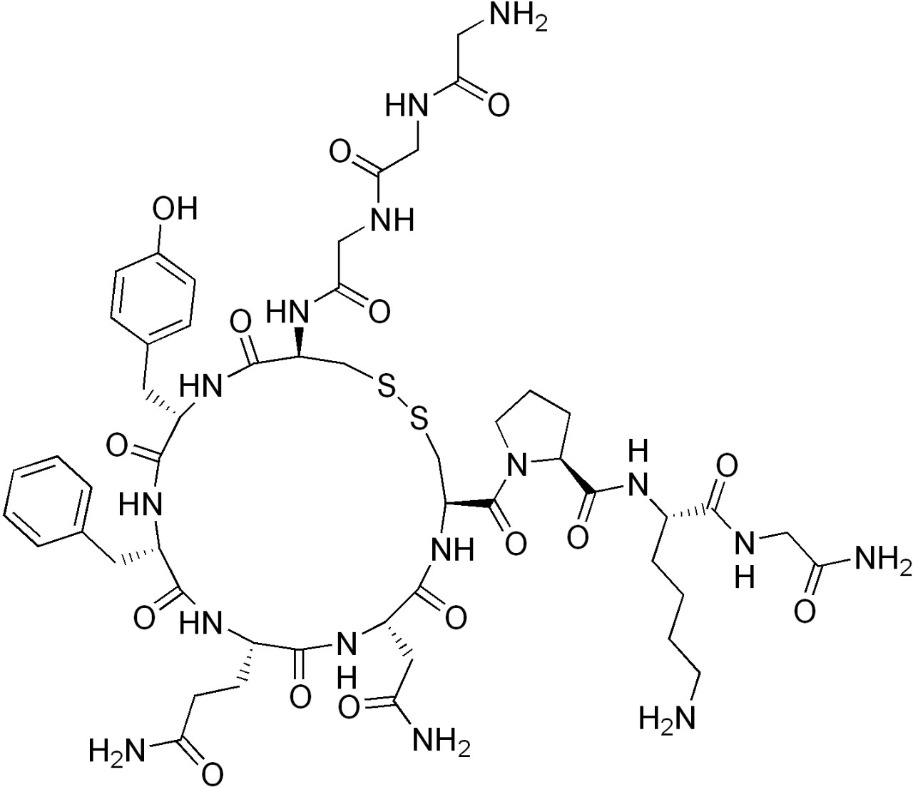 ▲特利加压素的分子结构式（图片来源：Edgar181 [Public domain]）