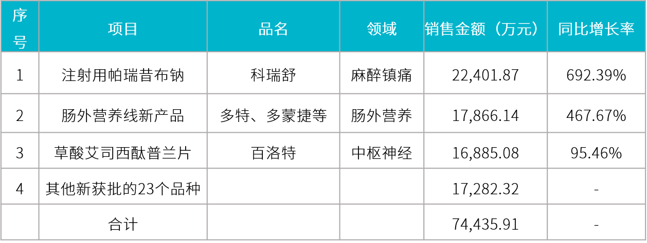 報(bào)告期間，公司主要新藥銷(xiāo)售額如下