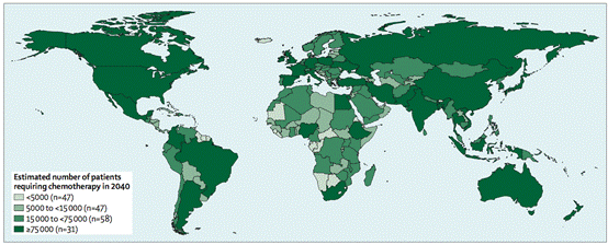 Fig. 2 New Patients Requiring Chemotherapy in Countries in 2040