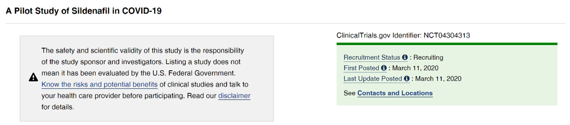 西地那非新冠肺炎临床试验登记信息
