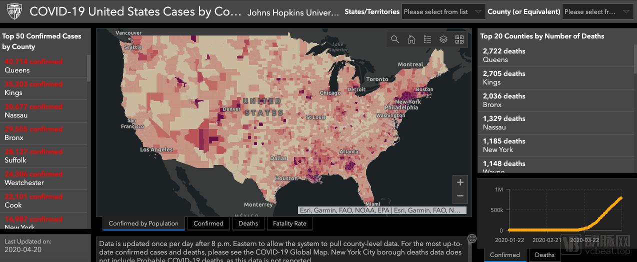 透过Hopkins疫情地图看美国疫情地理分布