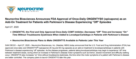 帕金森新藥Ongentys獲FDA批準(zhǔn)上市