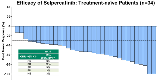 Selpercatinib治疗RET融合非小细胞肺癌敏感性人群数据总结图