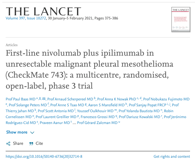 CheckMate 743 研究发表于 The Lancet