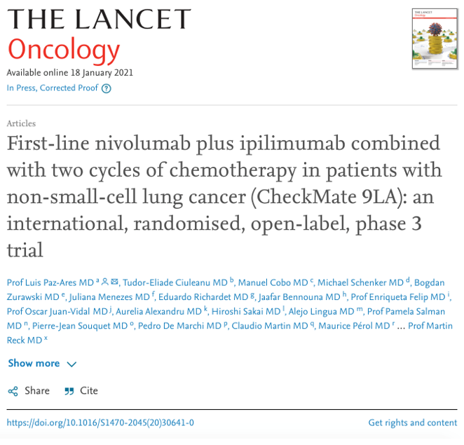 CheckMate 9LA 研究发表于The Lancet Oncology