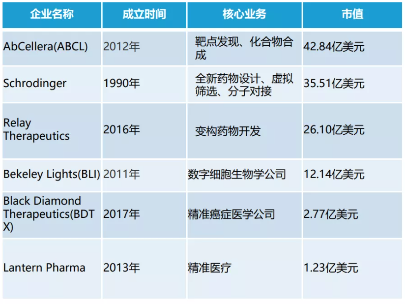 2020年上市的AI/計(jì)算制藥公司匯總