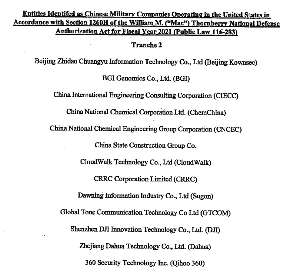 中国涉军企业清单