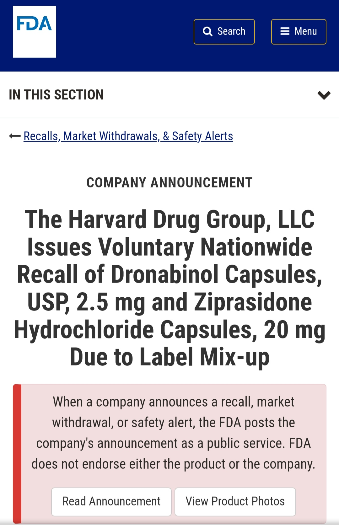 6月14日，美国FDA公布了一则召回消息