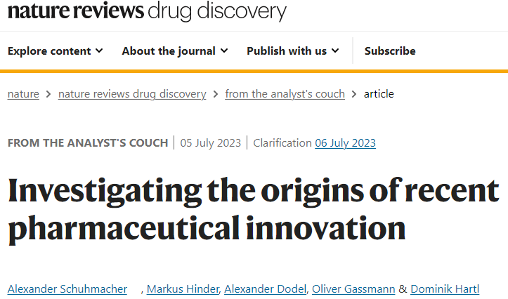 《Investigating the origins of recent pharmaceutical innovation》