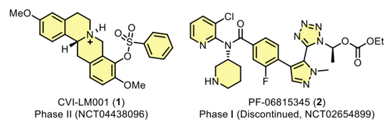 临床小分子抗 PCSK9 疗法 1 和 2 的化学结构