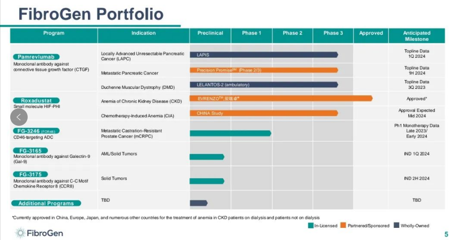 FibroGen在研管线