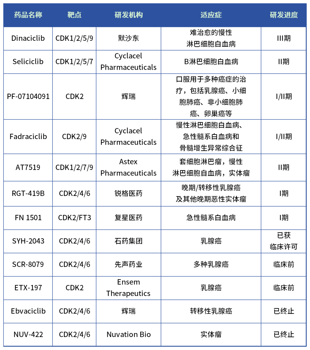 全球部分CDK2抑制劑在研管線