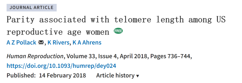 在2018年《Human Reproduction》杂志发表的文章“Parity associated with telomere length among US reproductive age women”就曾提出生育多胎会加速细胞衰老，生育多胎的产妇端粒长度较短。
