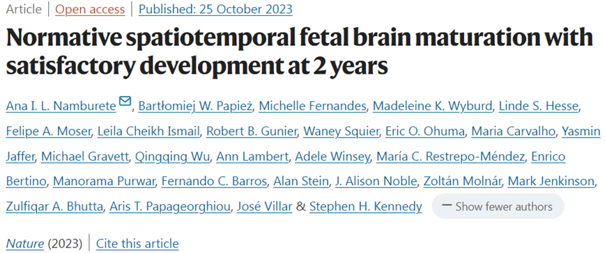 相关研究结果于2023年10月25日在线发表在Nature期刊上，论文标题为“Normative spatiotemporal fetal brain maturation with satisfactory development at 2 years”。