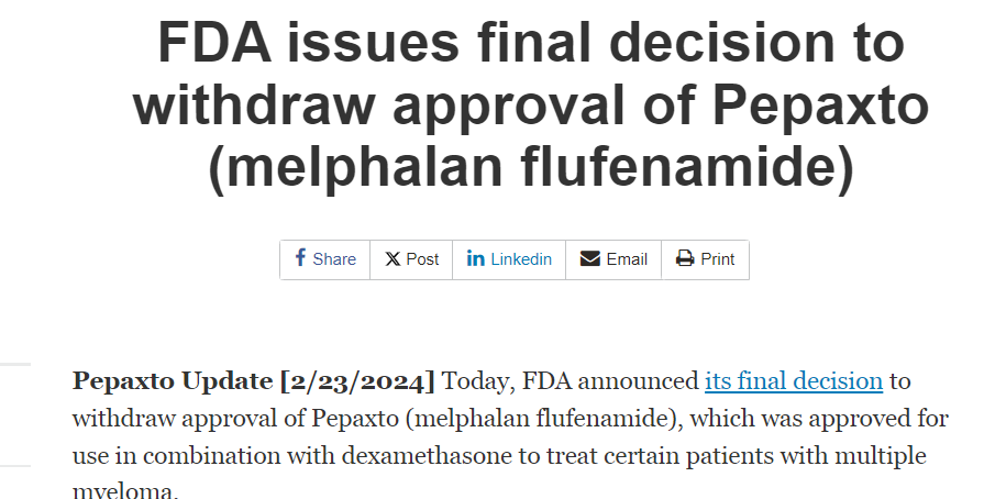 图1 FDA对Pepaxto的最终撤销决定