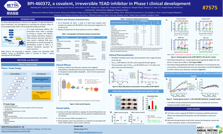 靶向TEAD的小分子共价抑制剂BPI-460372的一期临床开发