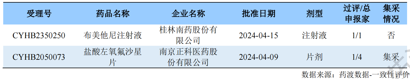 一致性评价品种首家批准上市情况