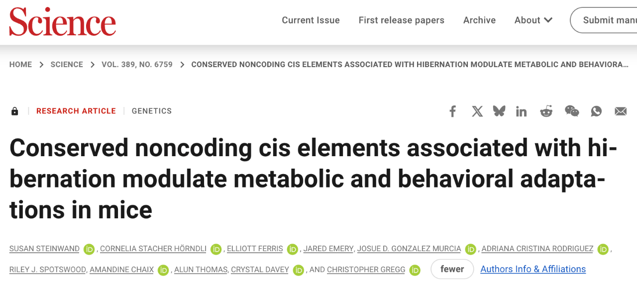Conserved noncoding cis elements associated with hibernation modulate metabolic and behavioral adaptations in mice