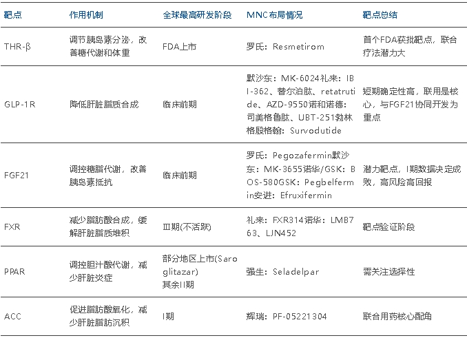 部分主流MASH靶點(diǎn)的情況分析