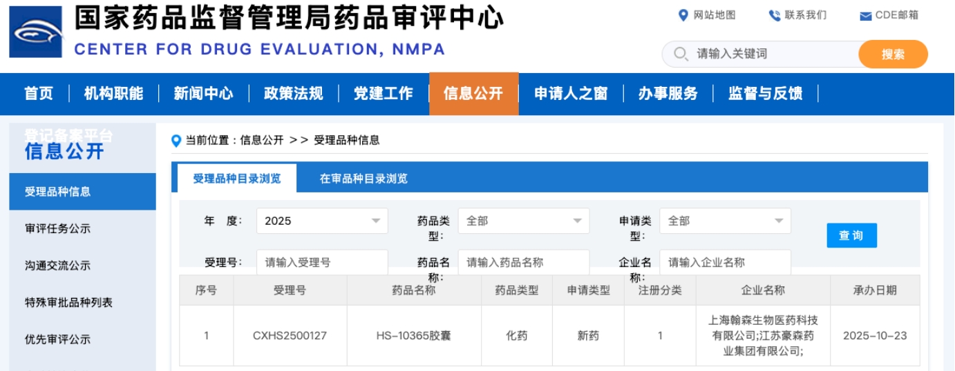 翰森制藥的HS-10365膠囊上市申請獲得受理 翰森制藥的HS-10365膠囊上市申請獲得受理