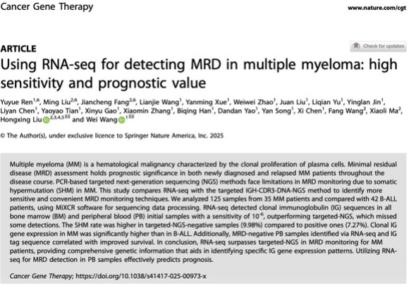 Using RNA-seq for detecting MRD in multiple myeloma: high sensitivity and prognostic value