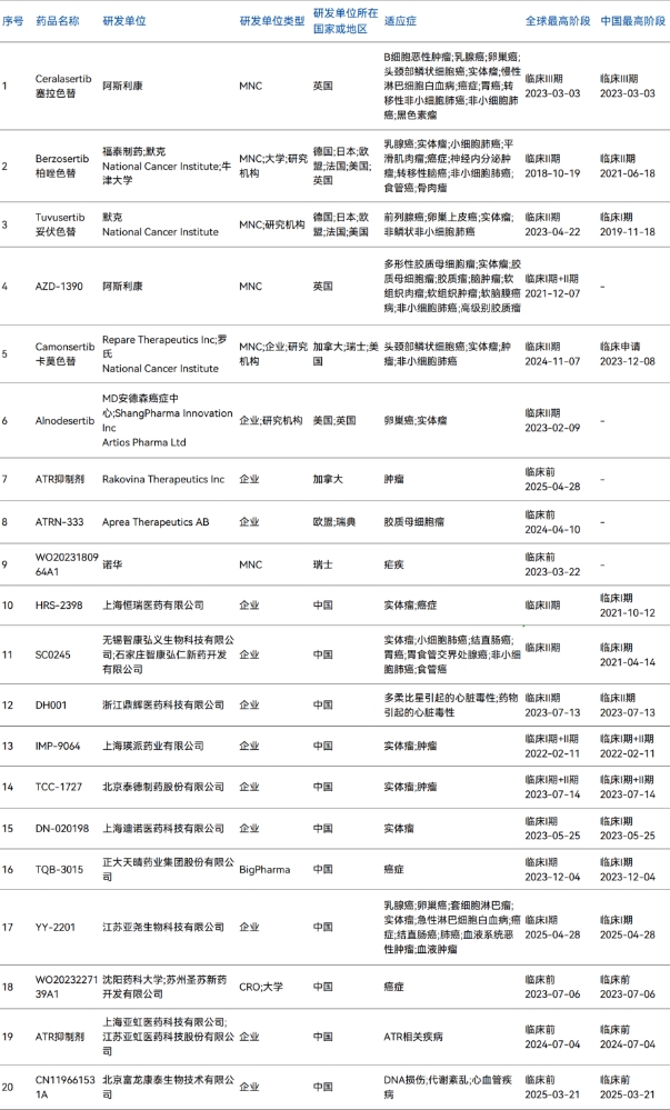 全球ATR靶點藥物研發(fā)進(jìn)展